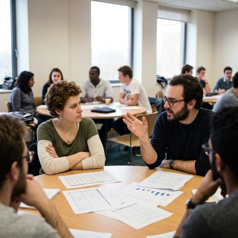 Two students disagreeing across a table